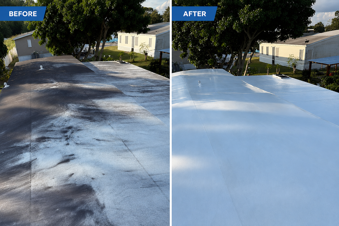 TPO Flat Roof Soft Wash Cleaning for Mobile Home in West Palm Beach, FL